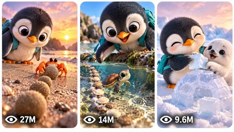 30 sec POCKET HELPER PENGUIN — AUTONOMOUS VIRAL MICRO-STORY ENGINE